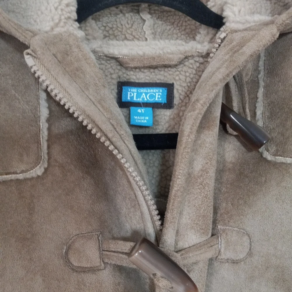 Sz 4 The Children's Place Brown Faux Fur Suede Girl Coat Jacket Hood